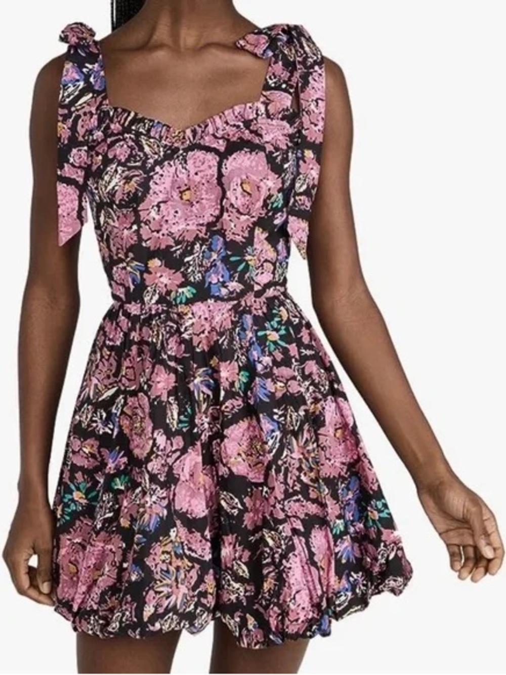 Cleobella Black Mini Dress with Pink Floral Print